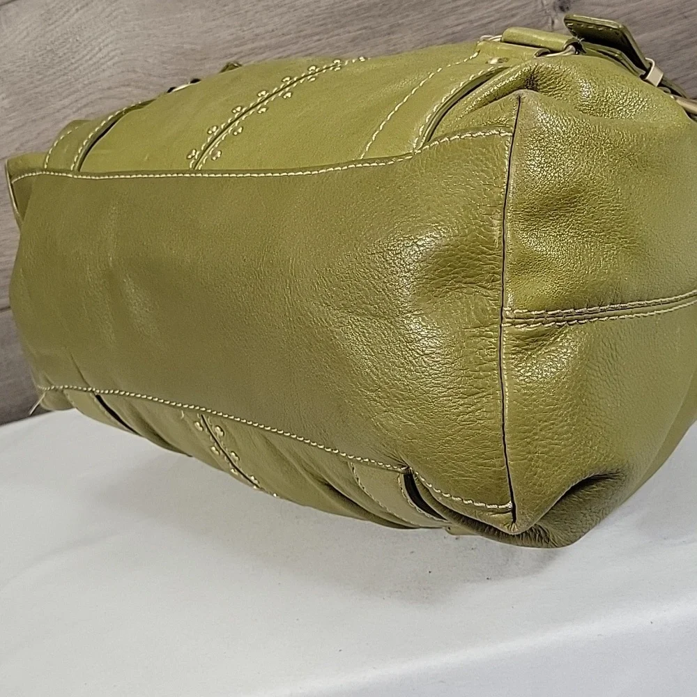 Michael Kors Olive Green Leather Handbag with Gold Hardware